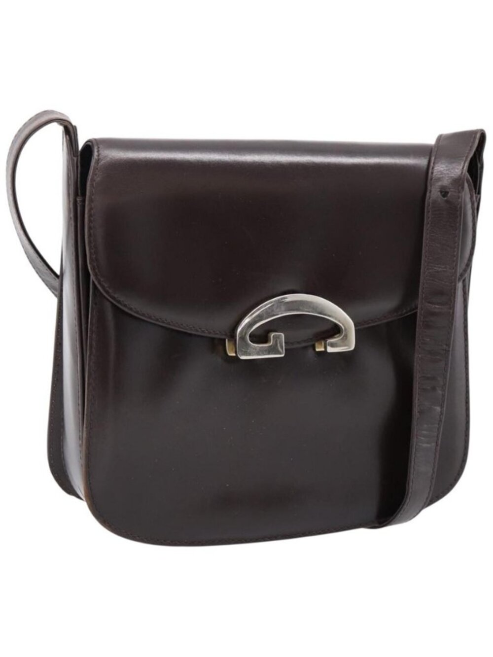 Authentic GUCCI Shoulder Bag Leather Brown Gold Tone